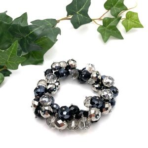 Vintage Black Clear Silver Bauble Dangle Bracelet